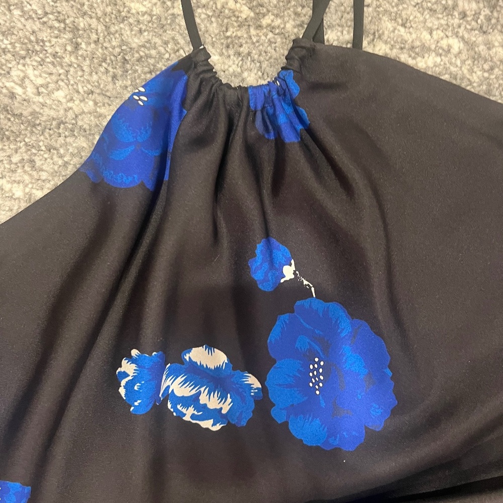Drew Halter Tie-Back Silk Floral Black Blue Size Small